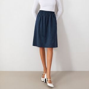 Kelly Stevens Vintage Teal Blue Knee Length Skirt Size 14 Elastic Waist Pockets